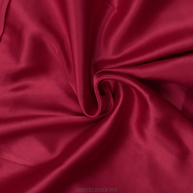 Herve Leger Burgundy Puff Embellished Sleeve Dress