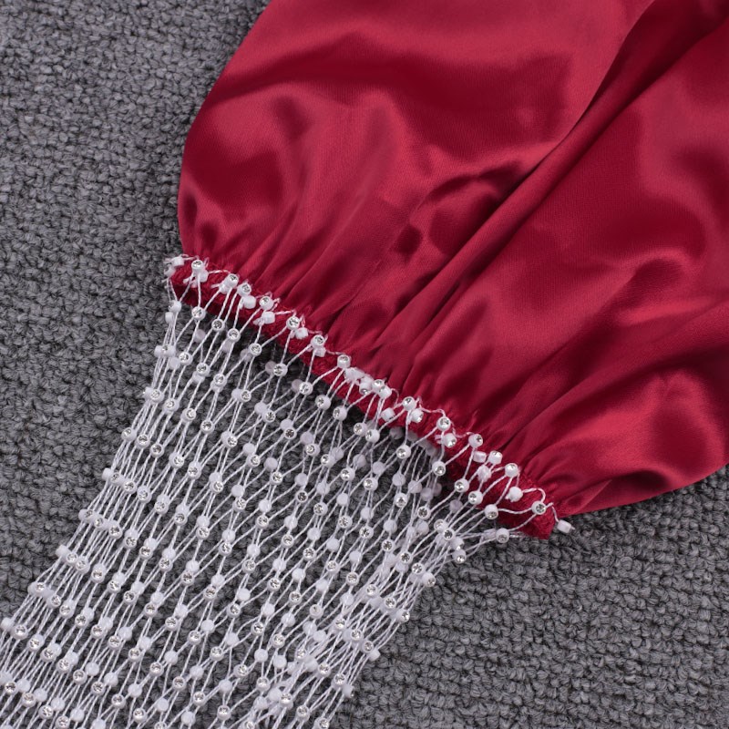 Herve Leger Burgundy Puff Embellished Sleeve Dress