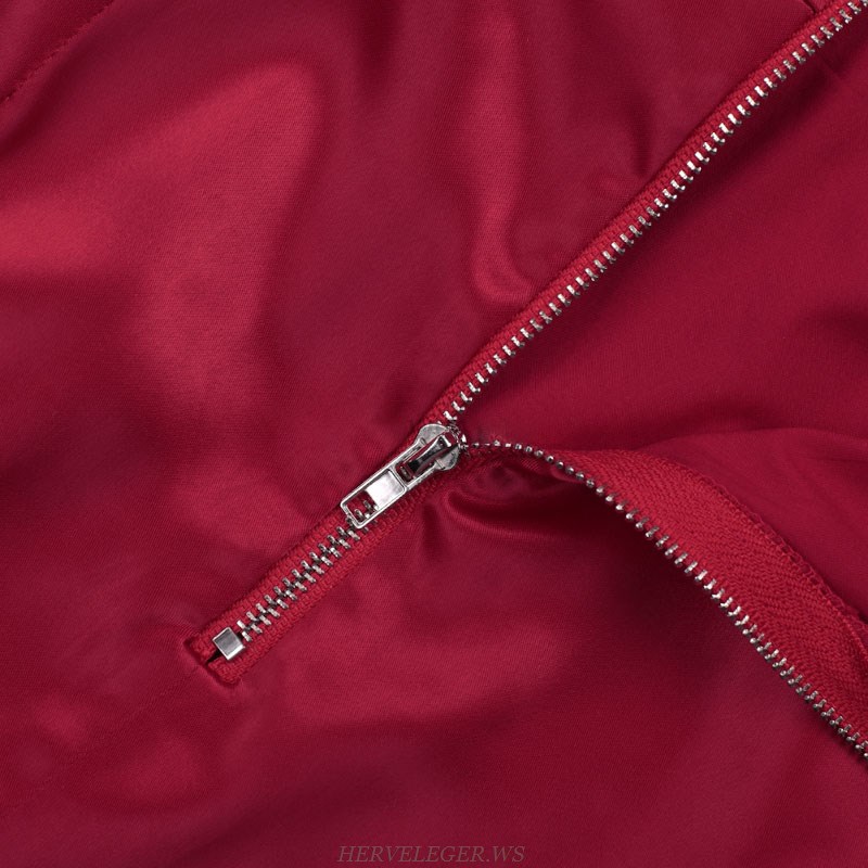 Herve Leger Burgundy Puff Embellished Sleeve Dress