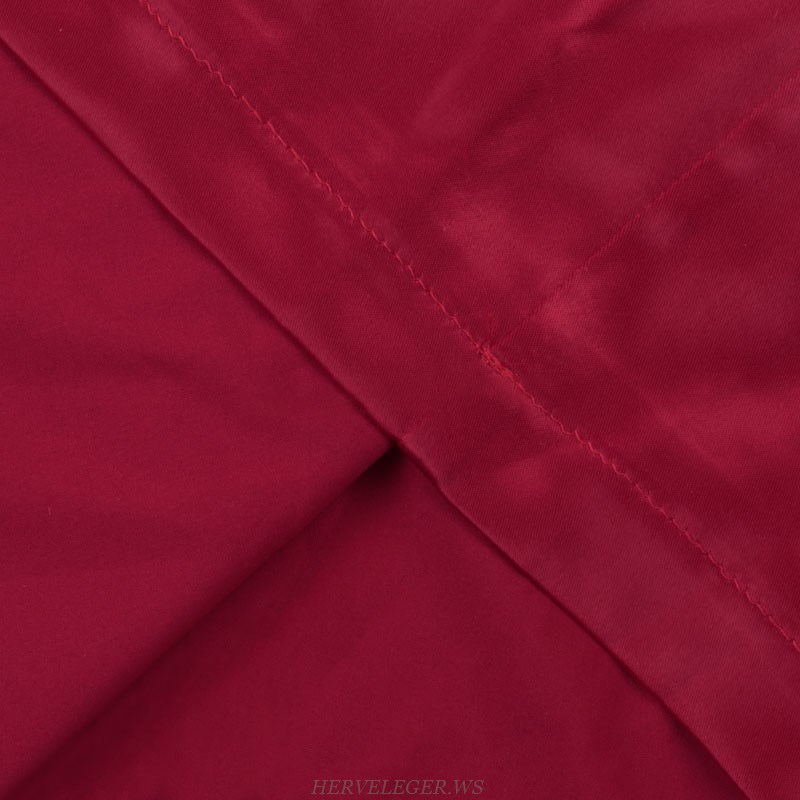 Herve Leger Burgundy Puff Embellished Sleeve Dress
