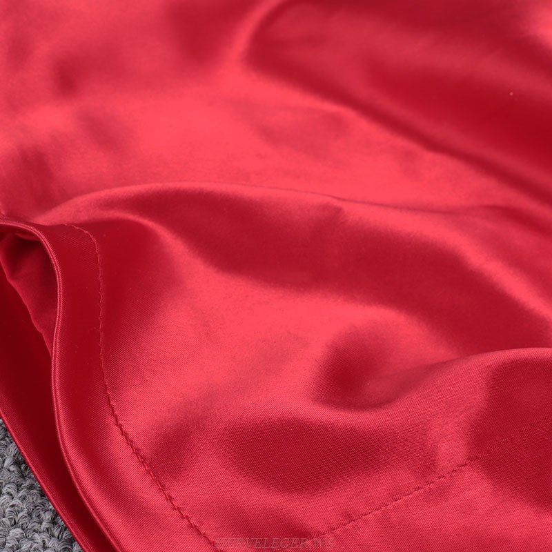 Herve Leger Red Puff Embellished Sleeve Dress