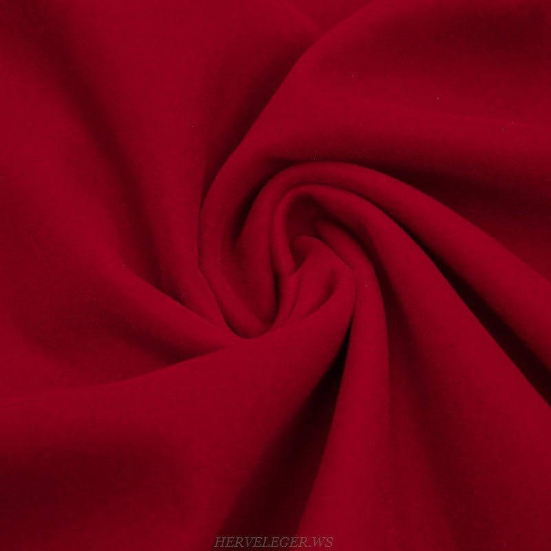 Herve Leger Red Puff Sleeve A Line Dress