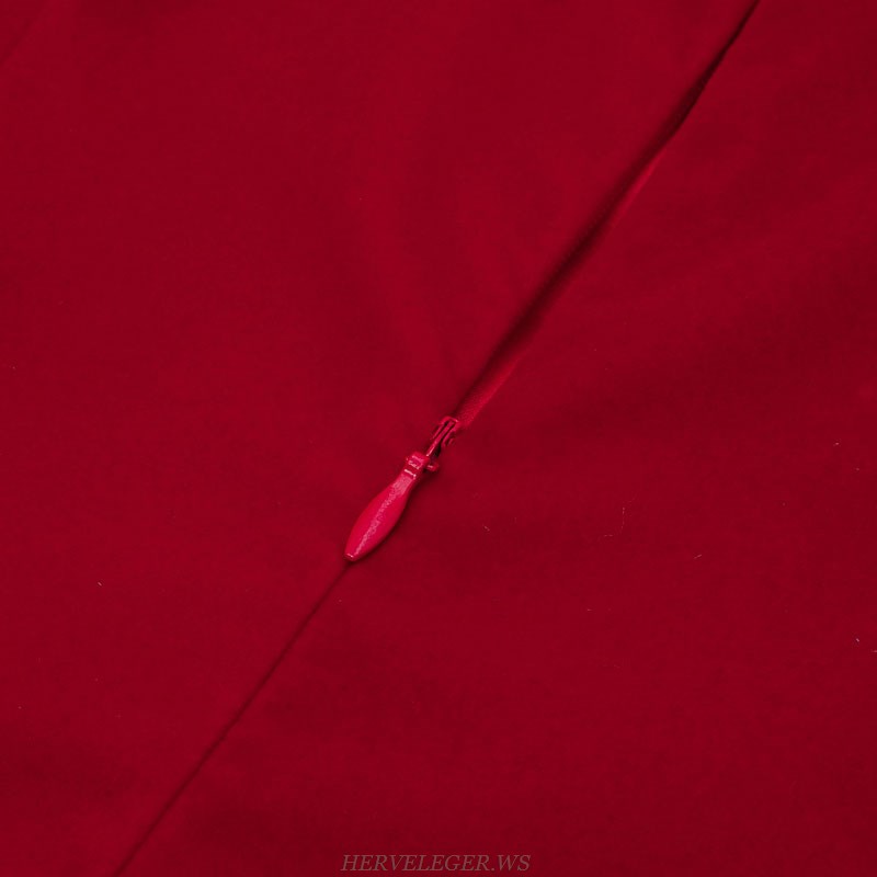 Herve Leger Red Puff Sleeve A Line Dress
