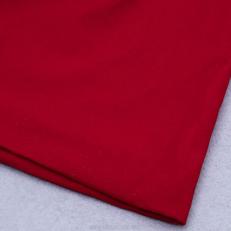 Herve Leger Red Puff Sleeve A Line Dress