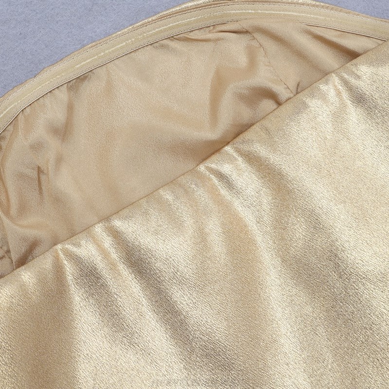 Herve Leger Gold Puff Sleeve Bardot Dress