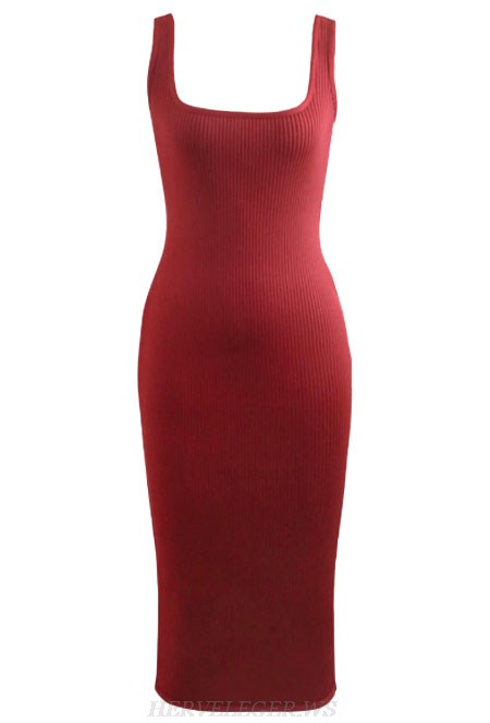 Herve Leger Burgundy Ribbed Dress