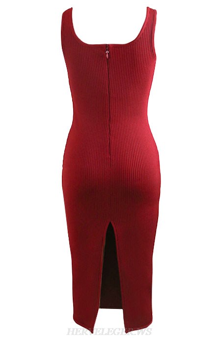 Herve Leger Burgundy Ribbed Dress