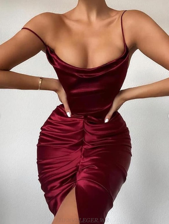 Herve Leger Burgundy Ruched Satin Dress
