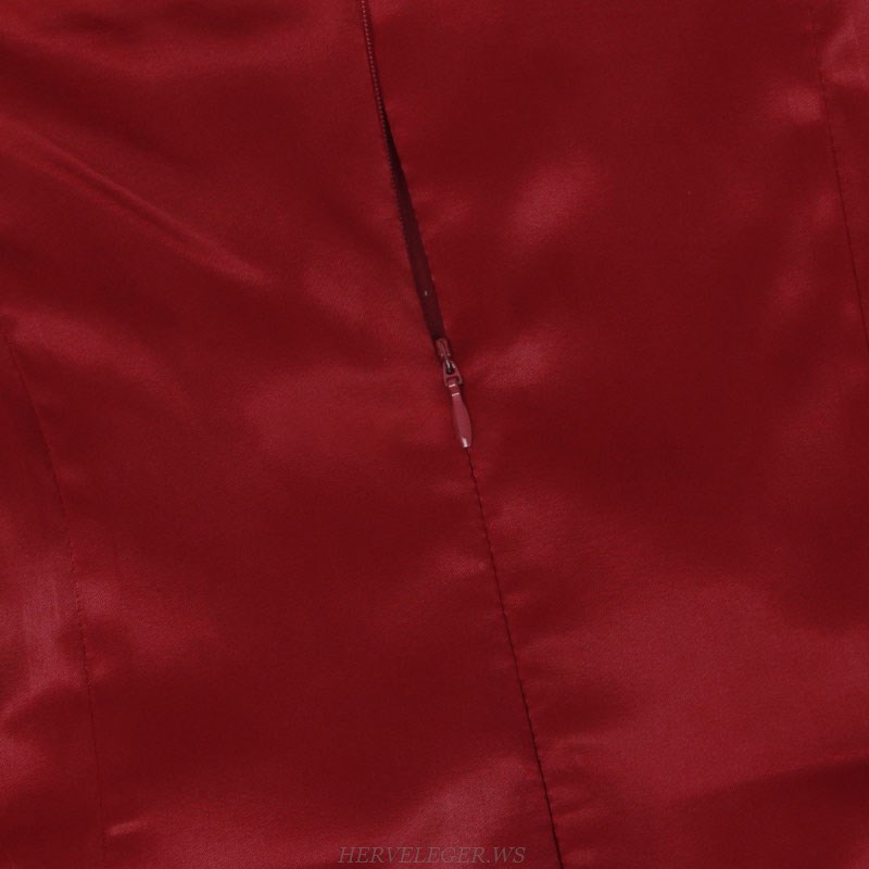 Herve Leger Burgundy Ruched Satin Dress