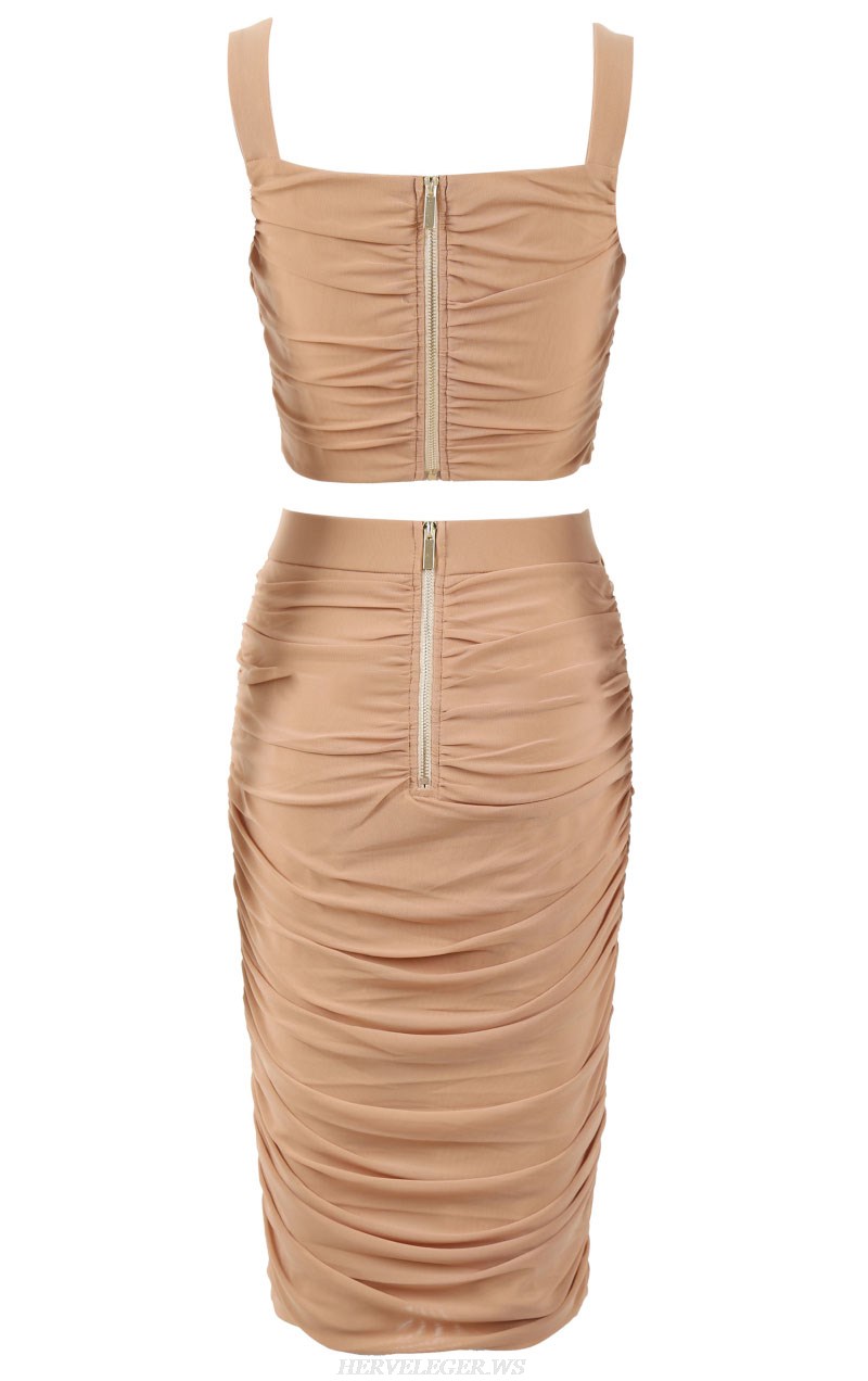 Herve Leger Nude Ruched Two Piece Dress