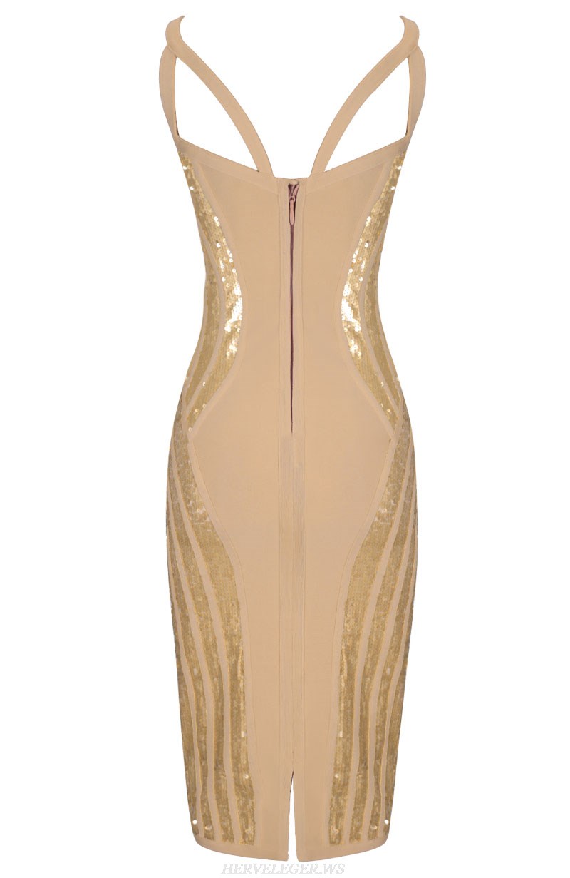 Herve Leger Gold Sequin Insert Dress