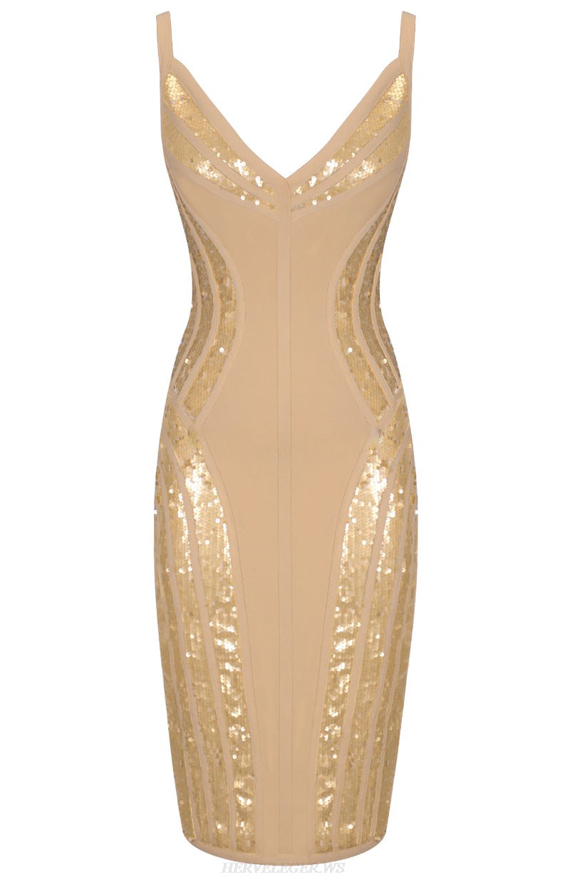 Herve Leger Gold Sequin Insert Dress