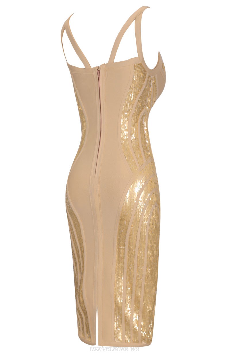 Herve Leger Gold Sequin Insert Dress