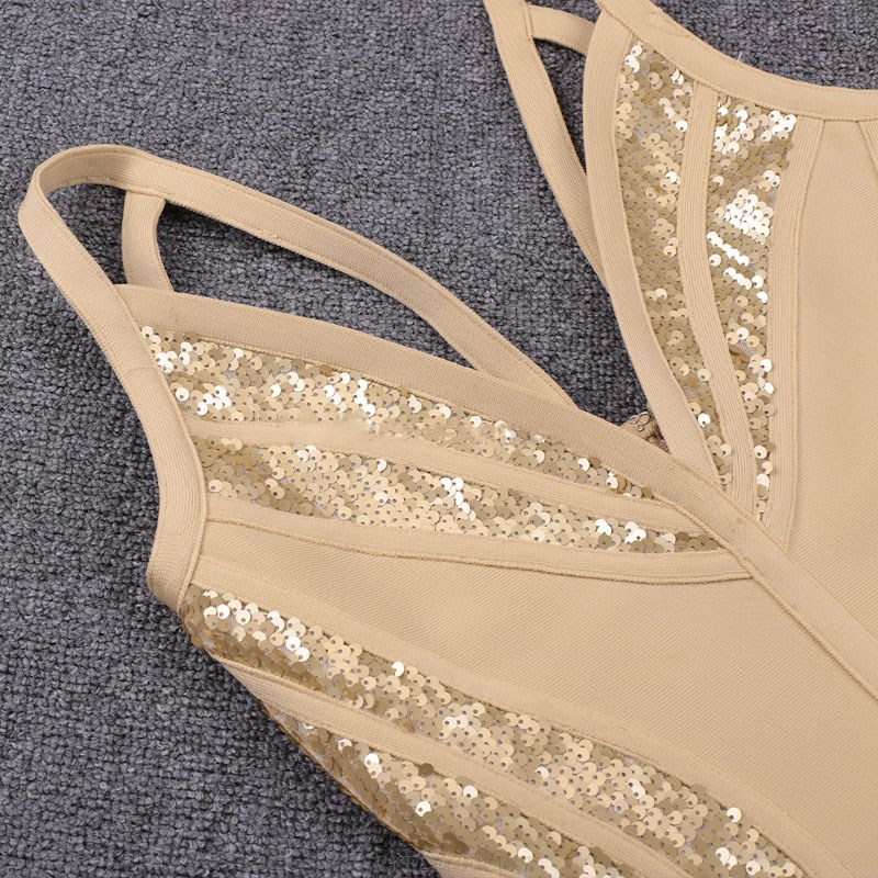 Herve Leger Gold Sequin Insert Dress
