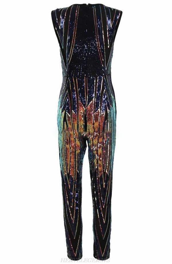 Herve Leger Rainbow Sequin Jumpsuit