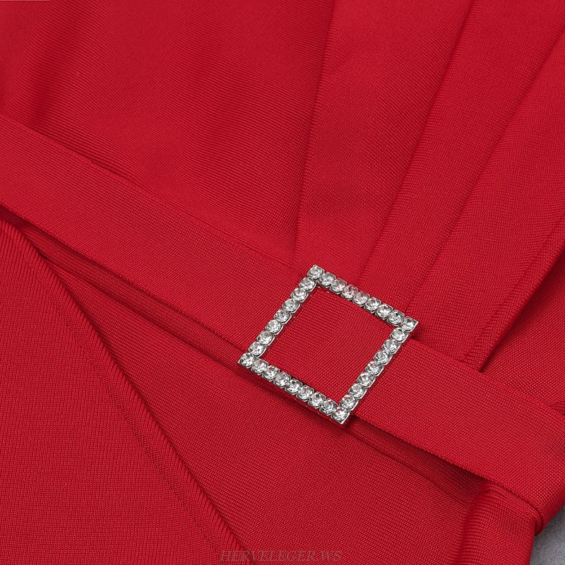 Herve Leger Red Strapless Draped Dress
