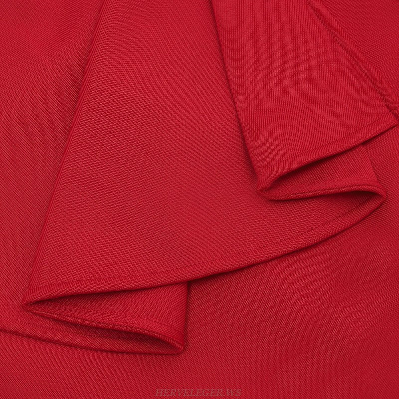Herve Leger Red Strapless Draped Dress