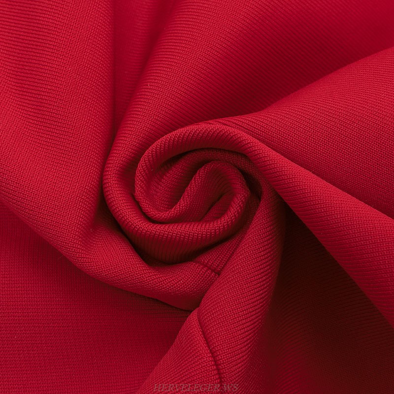 Herve Leger Red Strapless Draped Dress
