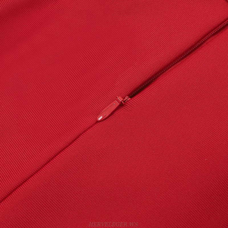 Herve Leger Red Strapless Draped Dress