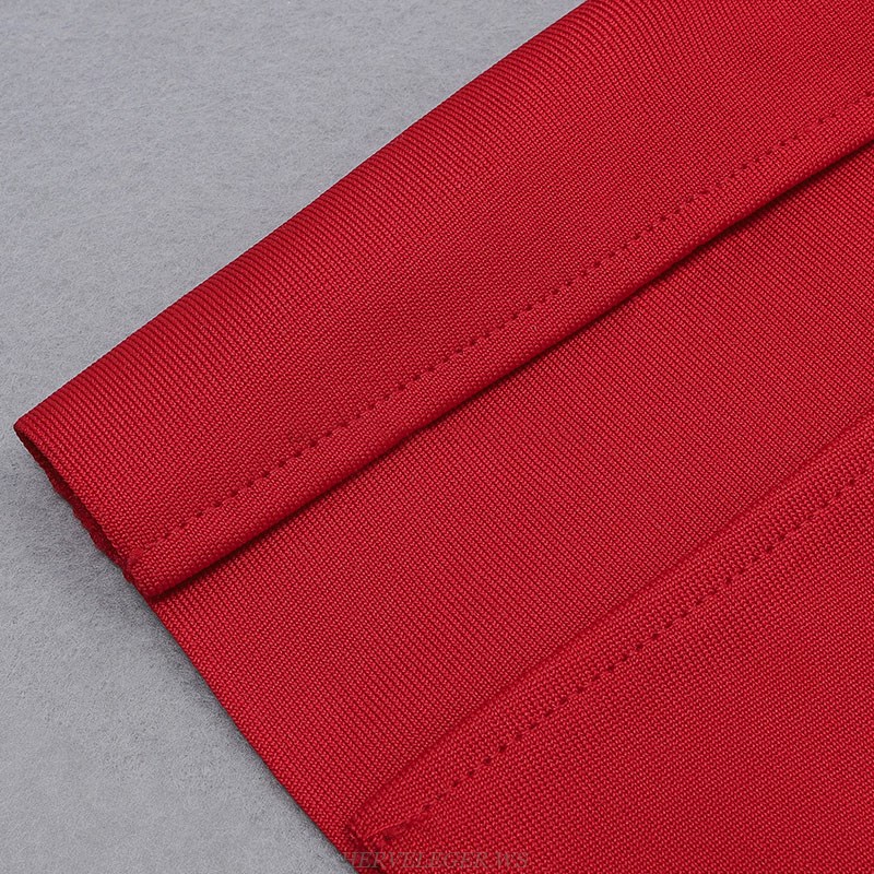 Herve Leger Red Strapless Draped Dress