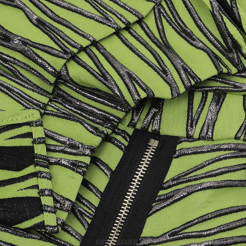 Herve Leger Green Silver Strapless Frill Detail Dress