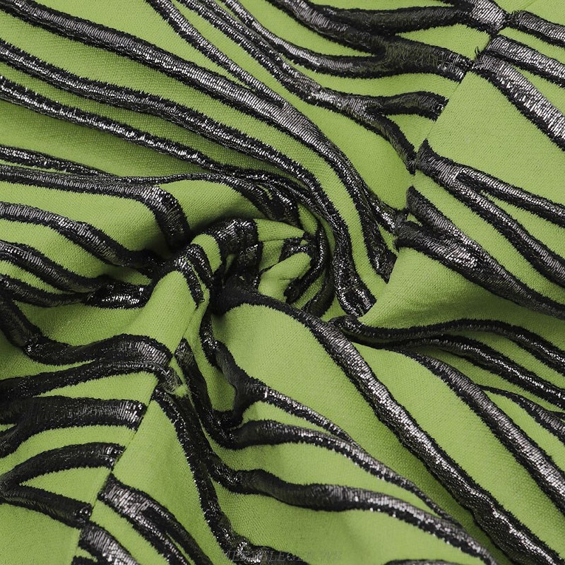 Herve Leger Green Silver Strapless Frill Detail Dress