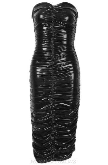 Herve Leger Black Strapless Ruched Dress