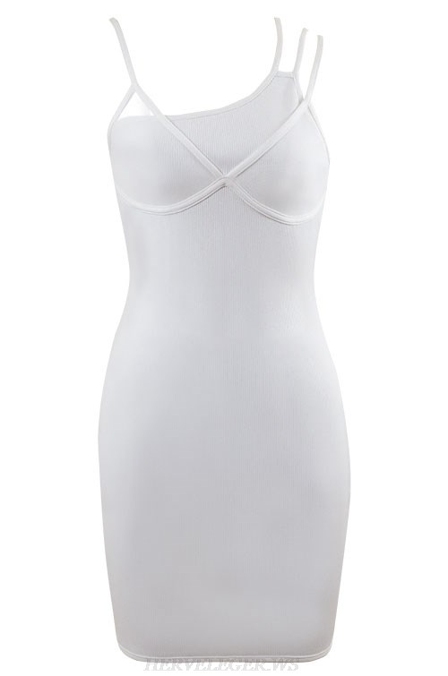 Herve Leger White Strappy Ribbed Dress