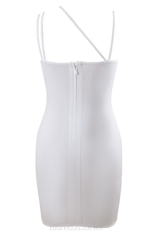 Herve Leger White Strappy Ribbed Dress