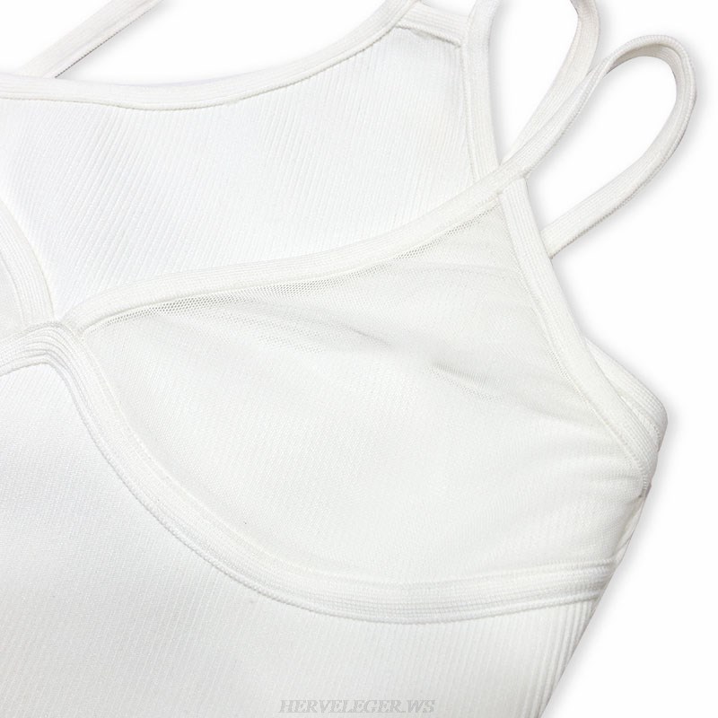 Herve Leger White Strappy Ribbed Dress