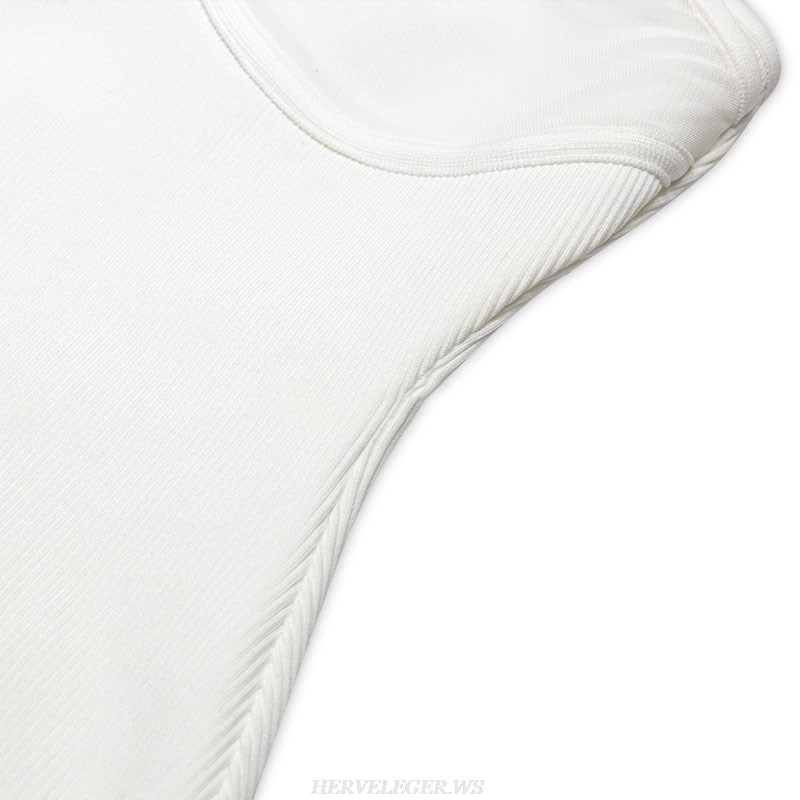 Herve Leger White Strappy Ribbed Dress