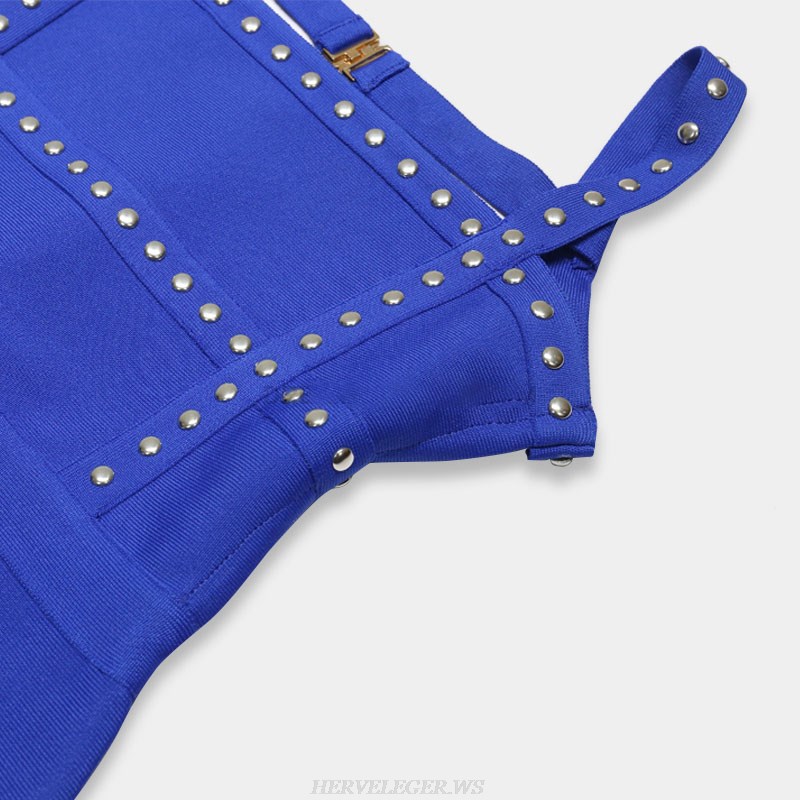 Herve Leger Blue Studded Backless Dress