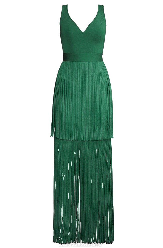 Herve Leger Green Tassel Gown