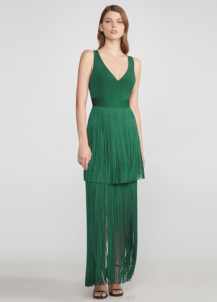 Herve Leger Green Tassel Gown