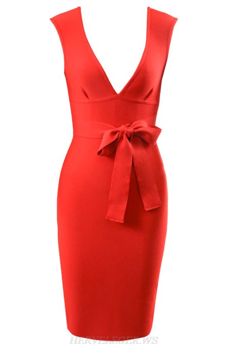 Herve Leger Red Tie Detail Dress