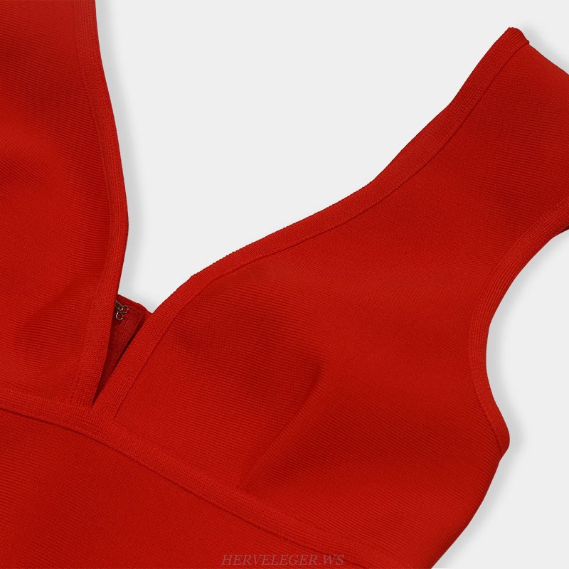 Herve Leger Red Tie Detail Dress
