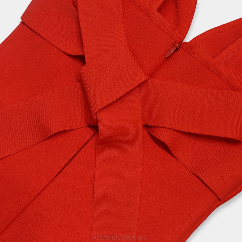 Herve Leger Red Tie Detail Dress