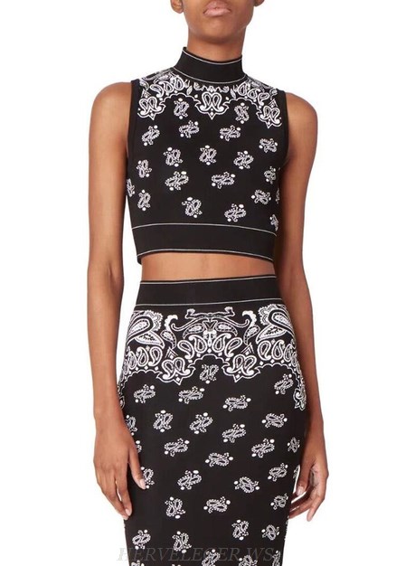 Herve Leger Black White Two Piece Print Dress