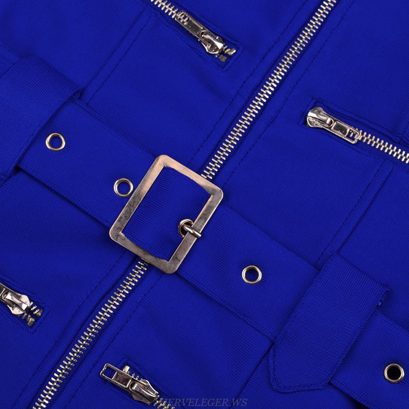 Herve Leger Blue Zip Detail Romper 