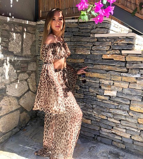 Herve Leger Animal Print Bell Sleeve Bardot Two Piece Jumpsuit Herve Leger Animal Print Bell Sleeve Bardot Two Piece Jumpsuit