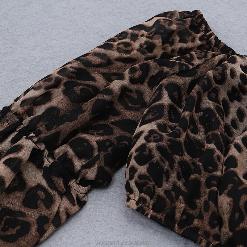 Herve Leger Animal Print Bell Sleeve Bardot Two Piece Jumpsuit