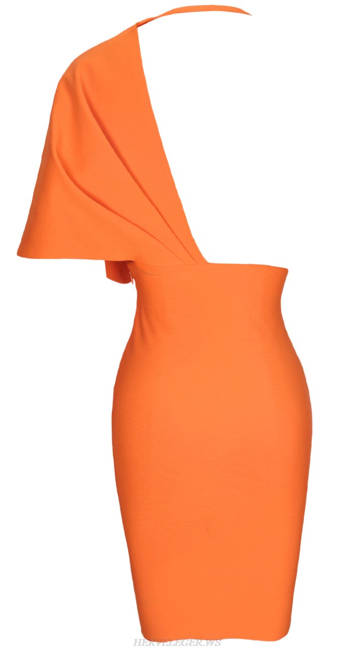 Herve Leger Orange Asymmetric Plunge V Neck Dress