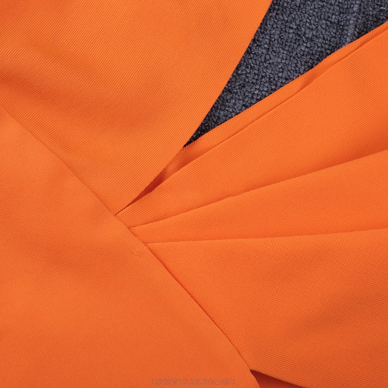 Herve Leger Orange Asymmetric Plunge V Neck Dress