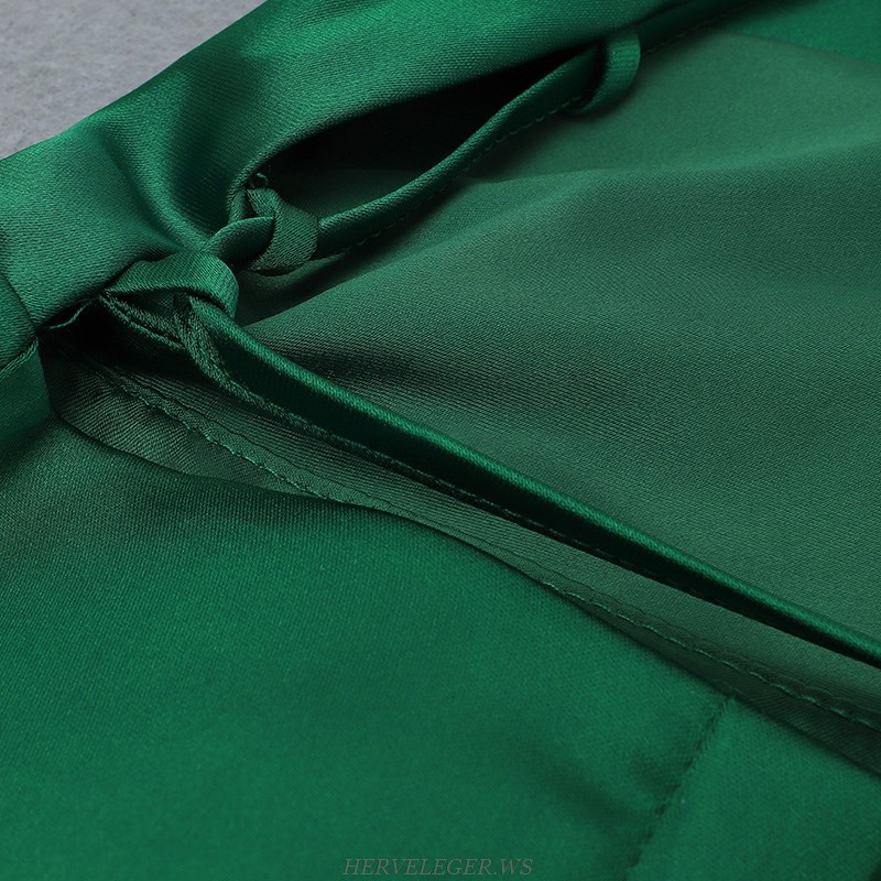 Herve Leger Green Backless Satin Dress