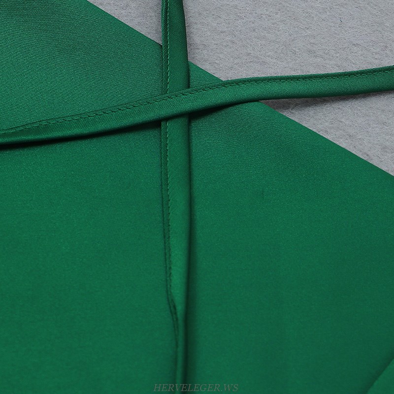 Herve Leger Green Backless Satin Dress