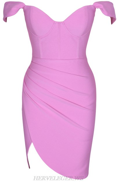 Herve Leger Pink Bardot Bustier Draped Dress