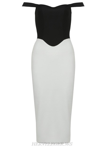 Herve Leger Black White Bardot Corset Dress