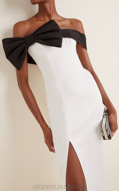 Herve Leger Black White Bardot Dress