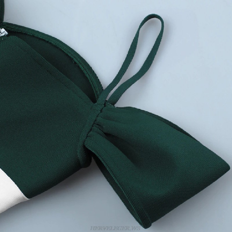 Herve Leger White Green Bardot Strap Dress