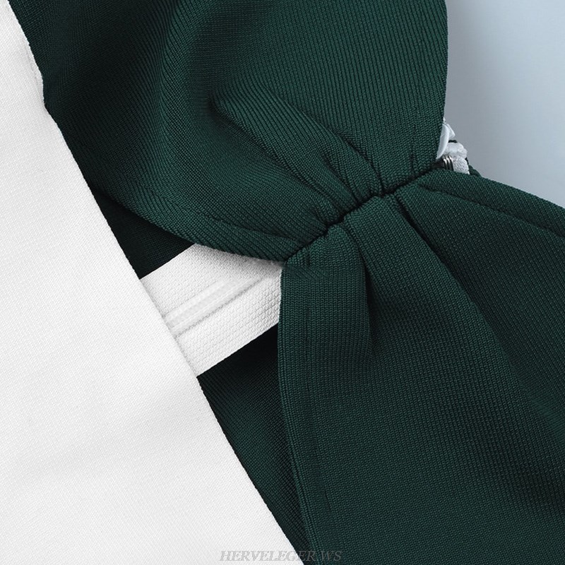 Herve Leger White Green Bardot Strap Dress